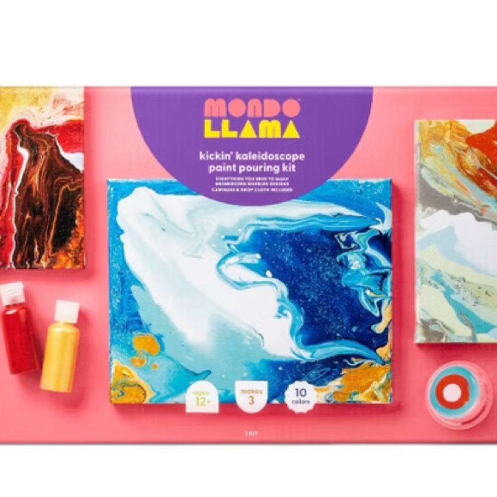 Kickin' Kaleidoscope Paint Pouring Kit‎ - Mondo Llama NEW, 10 colors & 3 canvas